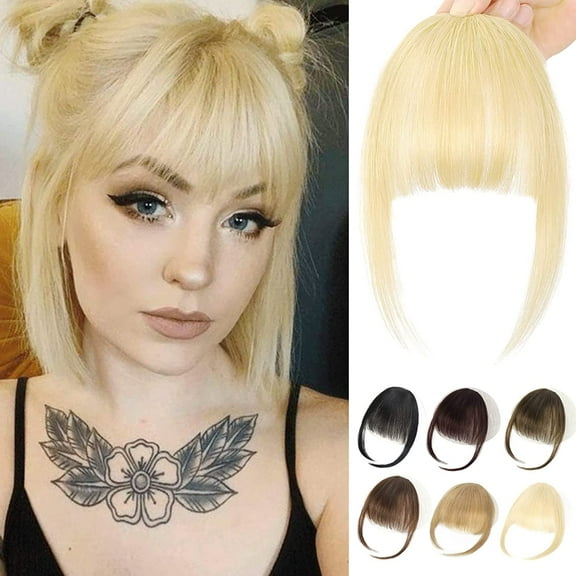 Clip in Bangs.100% Human Hair Wispy Bangs Clip in Hair Extensions. Blonde Air Bangs Fake Bangs Fringe with Temples Hairpieces for Women Daily Wear - Natural Blonde