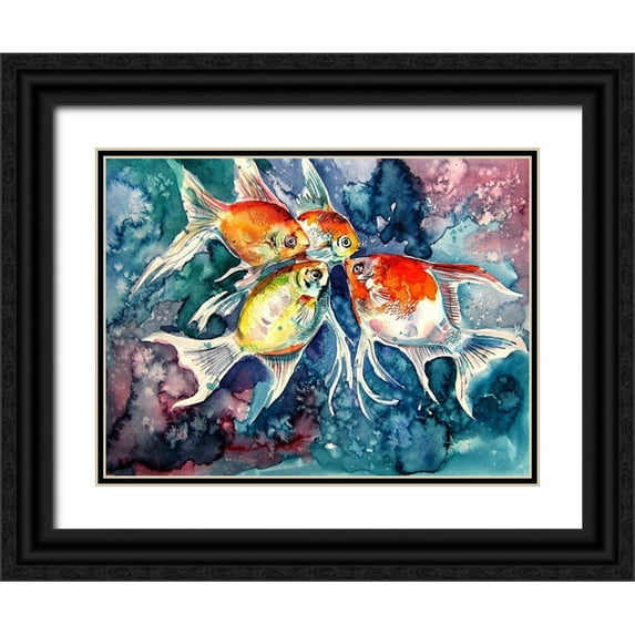 Kovacs, Anna Brigite 14x12 Black Ornate Wood Framed with Double Matting Museum Art Print Titled - Colorful Fish