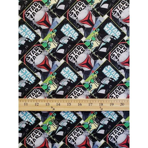 100% Cotton Fabric Star Wars, The Mandalorian Trooper- BLOCKS pattern Print/ SBY