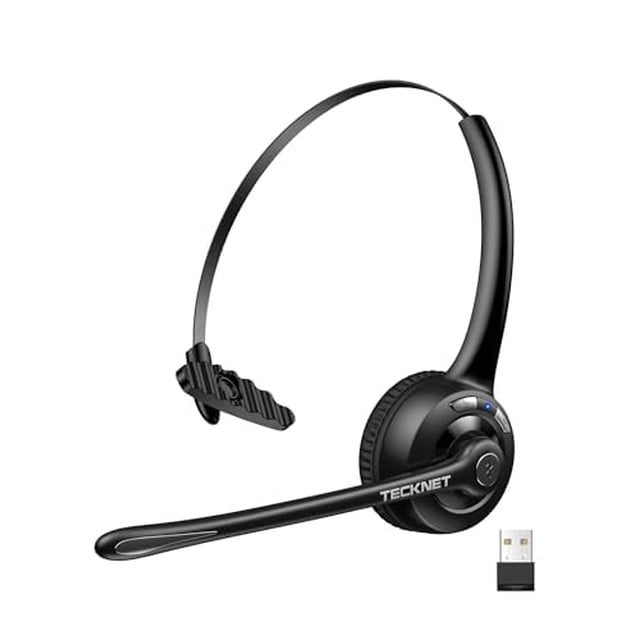 Auriculares inalámbricos TECKNET, auriculares Bluetooth con micrófono con cancelación de ruido para camionero, auriculares inalámbricos manos libres con micrófono silencioso
