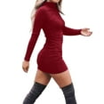 thumbnail image 3 of Women Knitted Long Sleeve Dress Womens High Necked Long Sleeved Knit Bottom Solid Color Dress With Wrap, 3 of 9