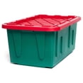 thumbnail image 6 of HeSLehs 4427MXDC.02 Durabilt 27 Gallon Heavy Duty Impact Resistant Stackable Holiday Storage Tote with Snap-Fit Lid, Green/Red (2 Pack), 6 of 9