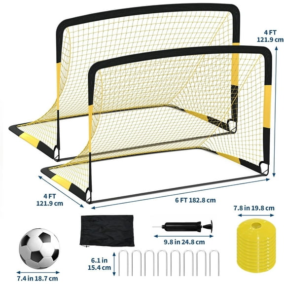 Riedhoff Kids Soccer Goal Set for Backyard, with Soccer Ball, Cones, Ground Stakes, 2 Set, 6 x 4 ft