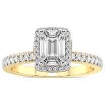 IGI Certified 2 Carat Emerald Shape Lab Grown Diamond Engagement Ring | 14K Yellow Gold |Elle Classic Halo Diamond Ring | FG-VS1-VS2 Quality Friendly Diamonds