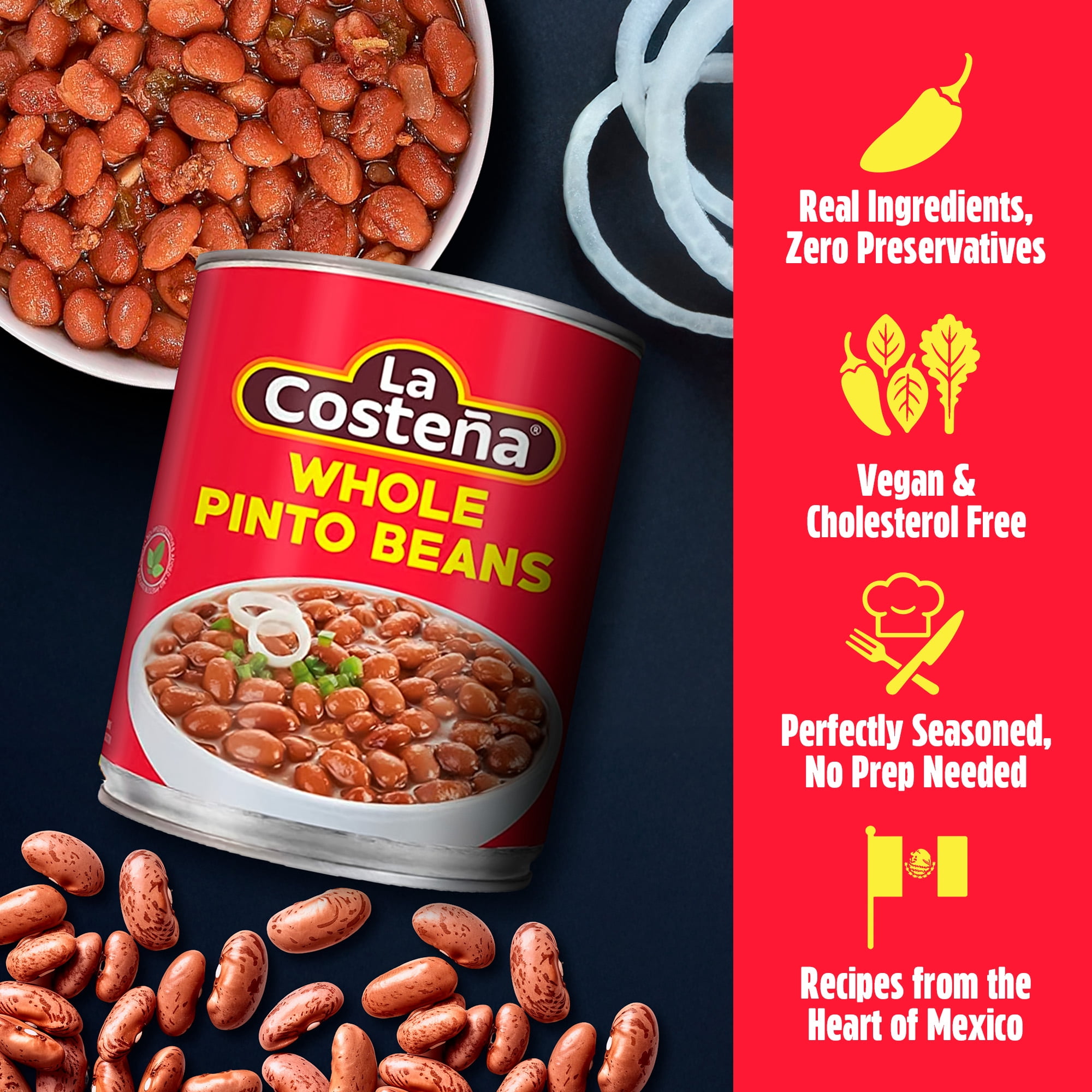 (12 pack) La Costeña Canned Pinto Beans with Jalapeno Peppers, 19.7 oz