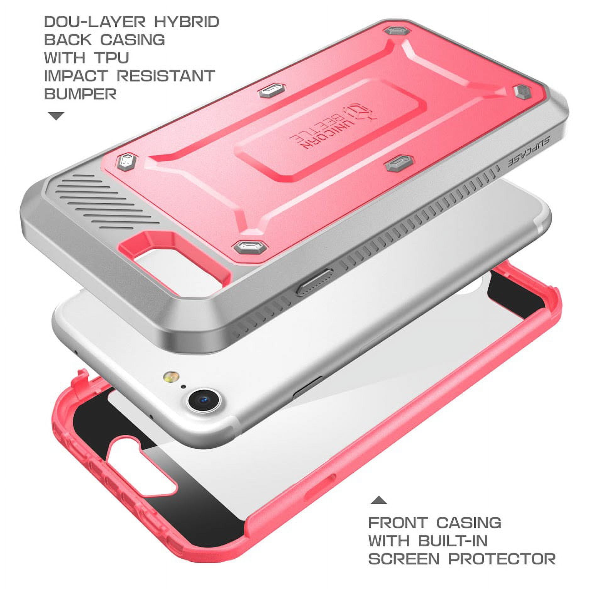 SUPCASE Unicorn Beetle Pro Series Case Designed for iPhone SE 3rd Gen (2022) / iPhone SE 2nd Gen (2020) / iPhone 7 / iPhone 8, Full-Body Rugged Holster Case with Built-In Screen Protector (Pink)