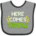 thumbnail image 3 of Inktastic Here Comes Trouble Boys or Girls Baby Bib, 3 of 4