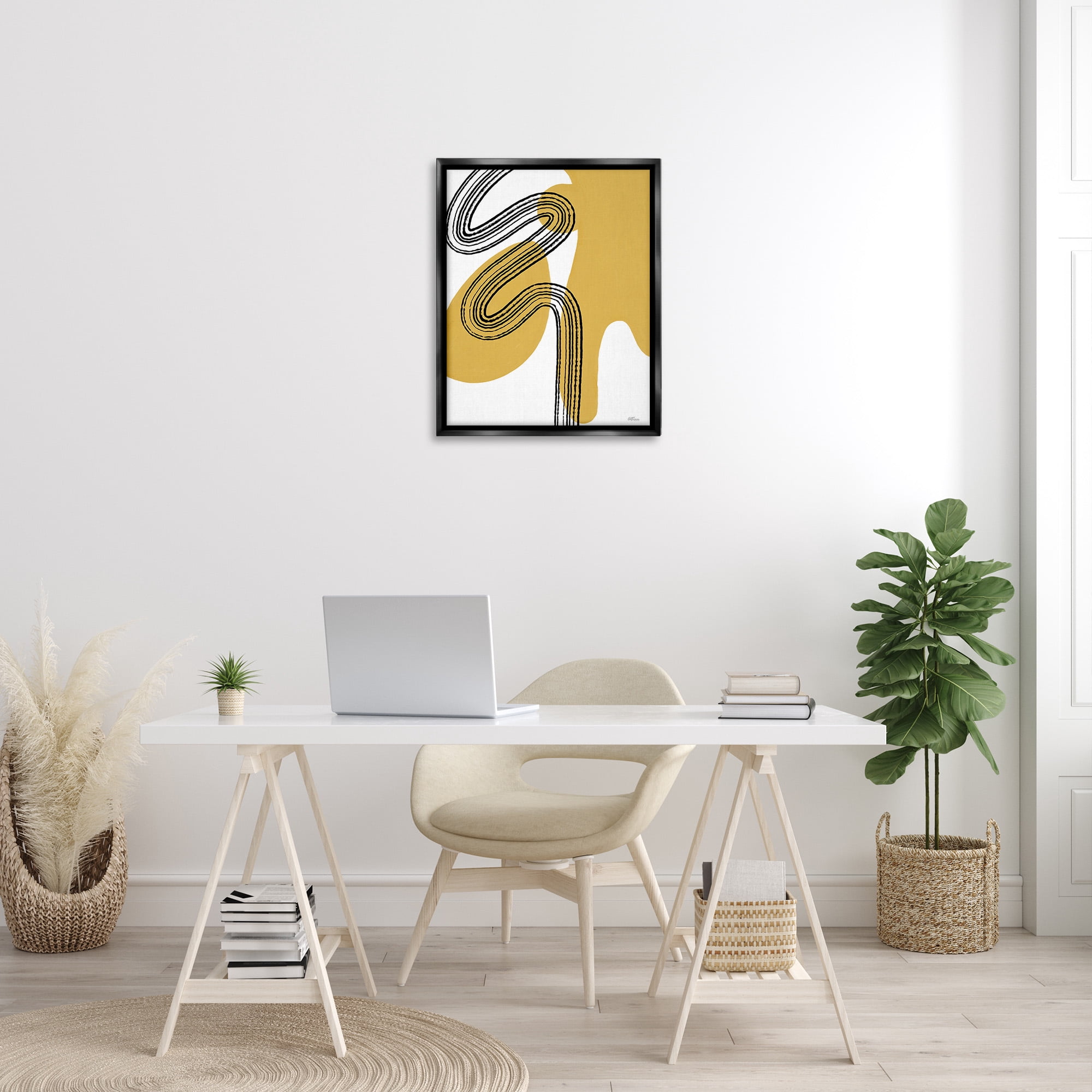 Stupell Industries Contemporary Splatter & Lines Abstract Painting Black Floater Framed Canvas Art Print Wall Art, 25 x 31