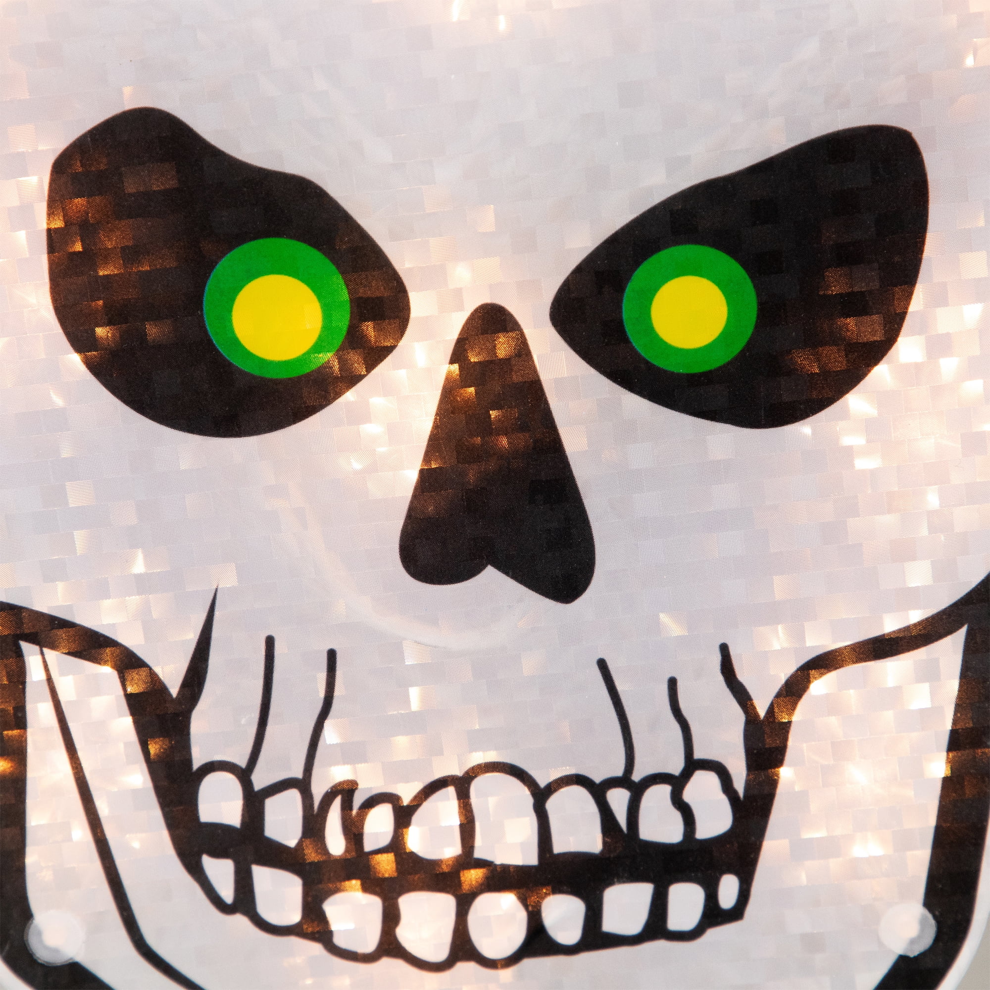 Northlight Lighted Holographic Halloween Skull Window Silhouette - 12" - Clear Lights