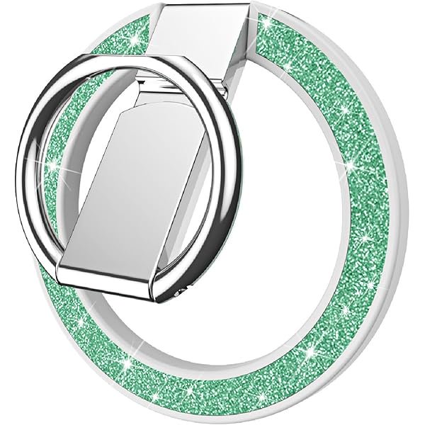 wonima11 Glitter Magnetic Cell Phone Ring Holder, 360° Rotation Magnetic Phone Grip with Adjustable Kickstand Finger, Strong Metal Stand Compatible with MagSafe iPhone 16/15/14/13/12 Series-Green