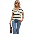 thumbnail image 3 of Sudadera de Corta para Mujer, Cuello en V, Casuales A Rayas, Blusas Holgadas de Verano. Albaricoque L, 3 of 9