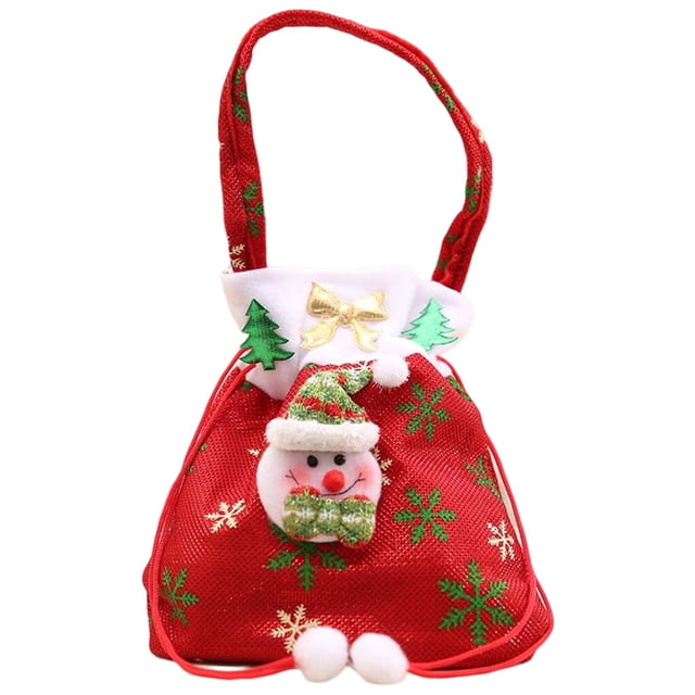 Billuyoard Bolsas de Navidad con cordón, soporte para caramelos y Chocolate con asa, bolso de Papá Noel 3D de Navidad, accesorios de decoración Kits de decoración para fiestas Rojo/Muñeco de nieve