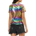 thumbnail image 3 of INSPIRAR CHIC Blusas Metálicas Texturizadas de Manga Corta Brillantes para Fiesta L Coloridas, 3 of 7