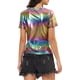 thumbnail image 3 of INSPIRAR CHIC Blusas Metálicas Texturizadas de Manga Corta Brillantes para Fiesta L Coloridas, 3 of 7