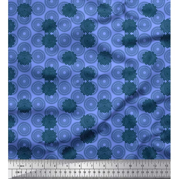 Soimoi Blue Heavy Canvas Fabric Mandala Geometric Printed Fabric 1 Yard 58 Inch Wide
