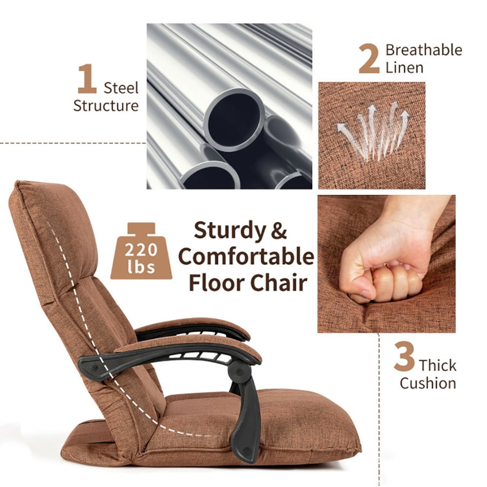 Finihen Folding Lazy Sofa Chair, Floor Chair, 14-Position Adjusting Lazy Sofa Chair with Waist Pillow and Armrests, for Living Room, Bedroom, Coffee Finihen Folding Lazy Sofa Chair, Floor Chair, 14-Position Adjusting Lazy Sofa Chair with Waist Pillow and Armrests, for Living Room, Bedroom, Coffee