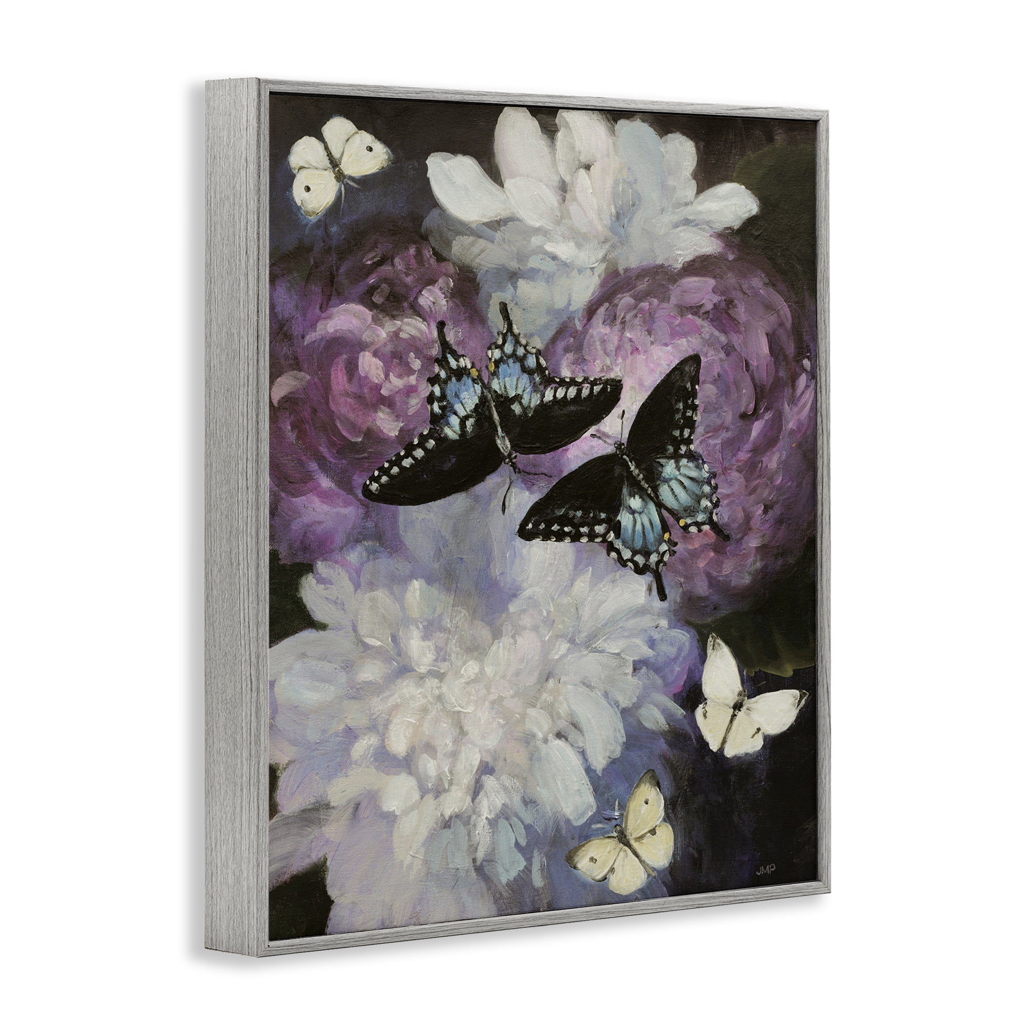 Stupell Industries Midnight Garden Butterflies Animals & Insects Painting Gray Framed Art Print Wall Art, 24 x 30