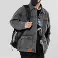 thumbnail image 5 of Chaqueta vaquera para hombre, azul, otoño, bolsillo, con bordado, abrigos vaqueros para hombre, botón, entrega rápida, nuevo en el diseñador, Corea, vaquera, desgastada, Y2k, 5 of 5