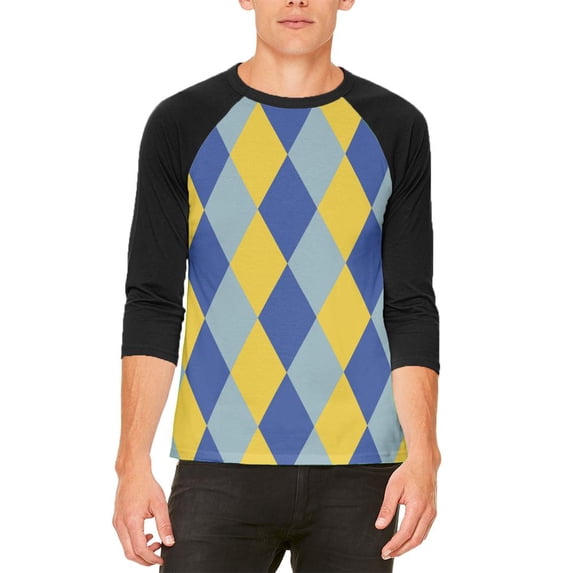 Hanukkah Jester Harlequin Costume Mens Raglan T Shirt White-Black MD