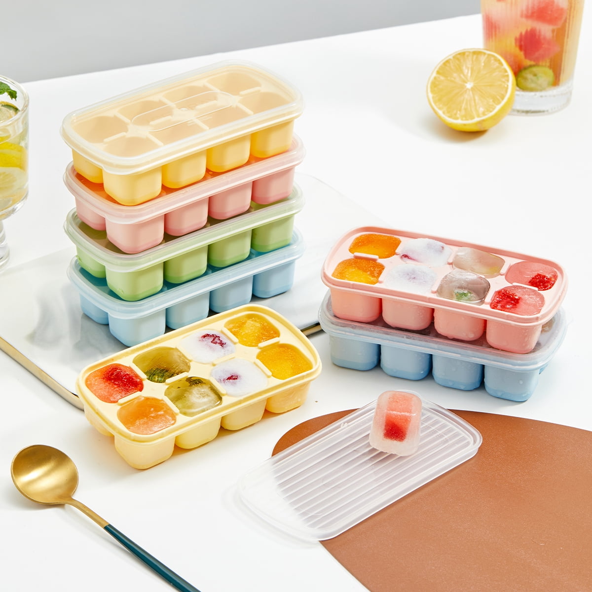 8-Grid Reusable Ice Cube Tray with Lid, Silicone Ice Mold for Bar Tools, Ice Maker for Kitchen Refrigerator Storage
