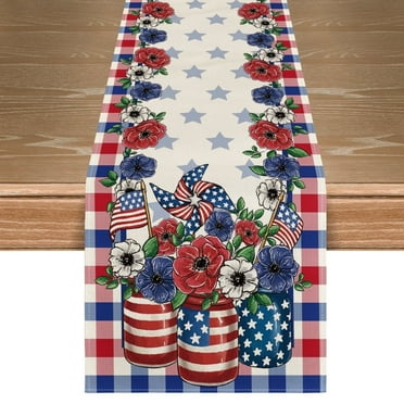 Sm:)e Buffalo Plaid Flower Vase 4th of July Table Runner 13x72 Inch, Patriotic Decor Durable and Stylish Independence Day Party and Family Gathering Supply