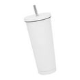 thumbnail image 4 of Taza de café de 750 ml, taza de viaje aislada de acero inoxidable con tapa y pajita, para bebidas frías y calientes, para viajes, casa, camping, oficina, color blanco, 4 of 12