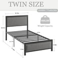 thumbnail image 4 of VECELO Set of 2 Metal Bed Frame, Twin Size Platform Bed Frame with Nailhead Upholstered Headboard, No Box Spring Needed, Gray, 4 of 7