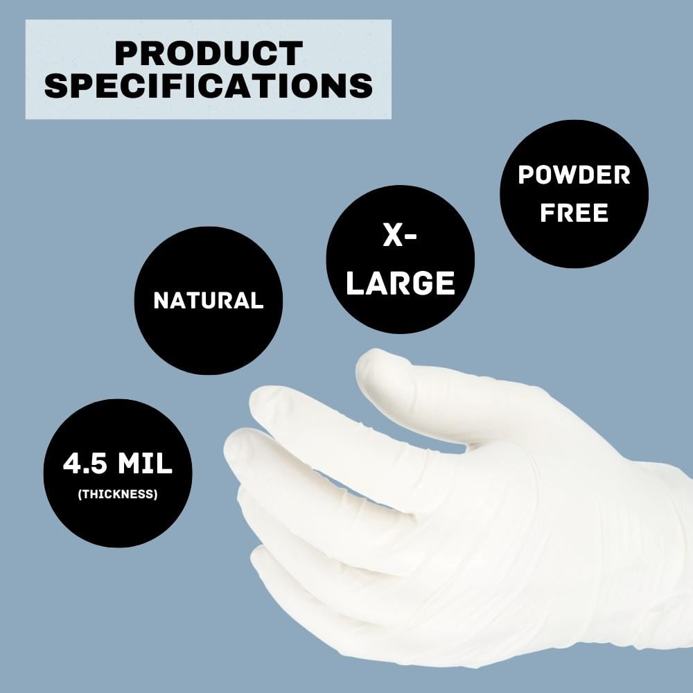 SSBM Natural Rubber Latex Gloves for Examination, 4.5 Mil Thick, Size: XL, 1000 Pcs - Powder Free, Great Comfort, Fit and Elasticity