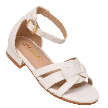 Adjustable Open Toe - Little Girls White Adjustable Buckle Ankle Strap Open Toe Sandals