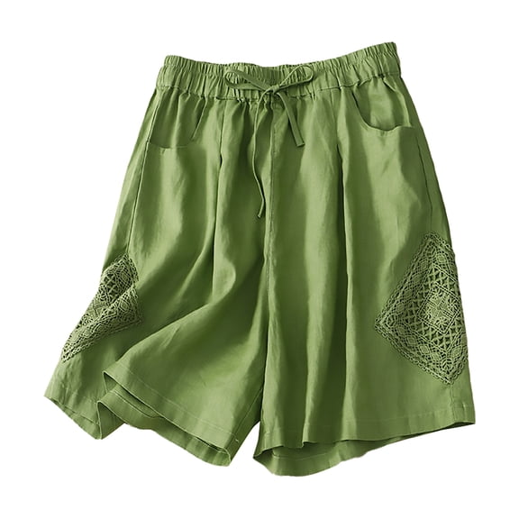 Mrat Ladies Outdoor Pants Fashion Women Wide Leg Pants Plus Size Splice Casual Elastic Waist Slim Beach Shorts Women Half Short S-243 Green XXL
