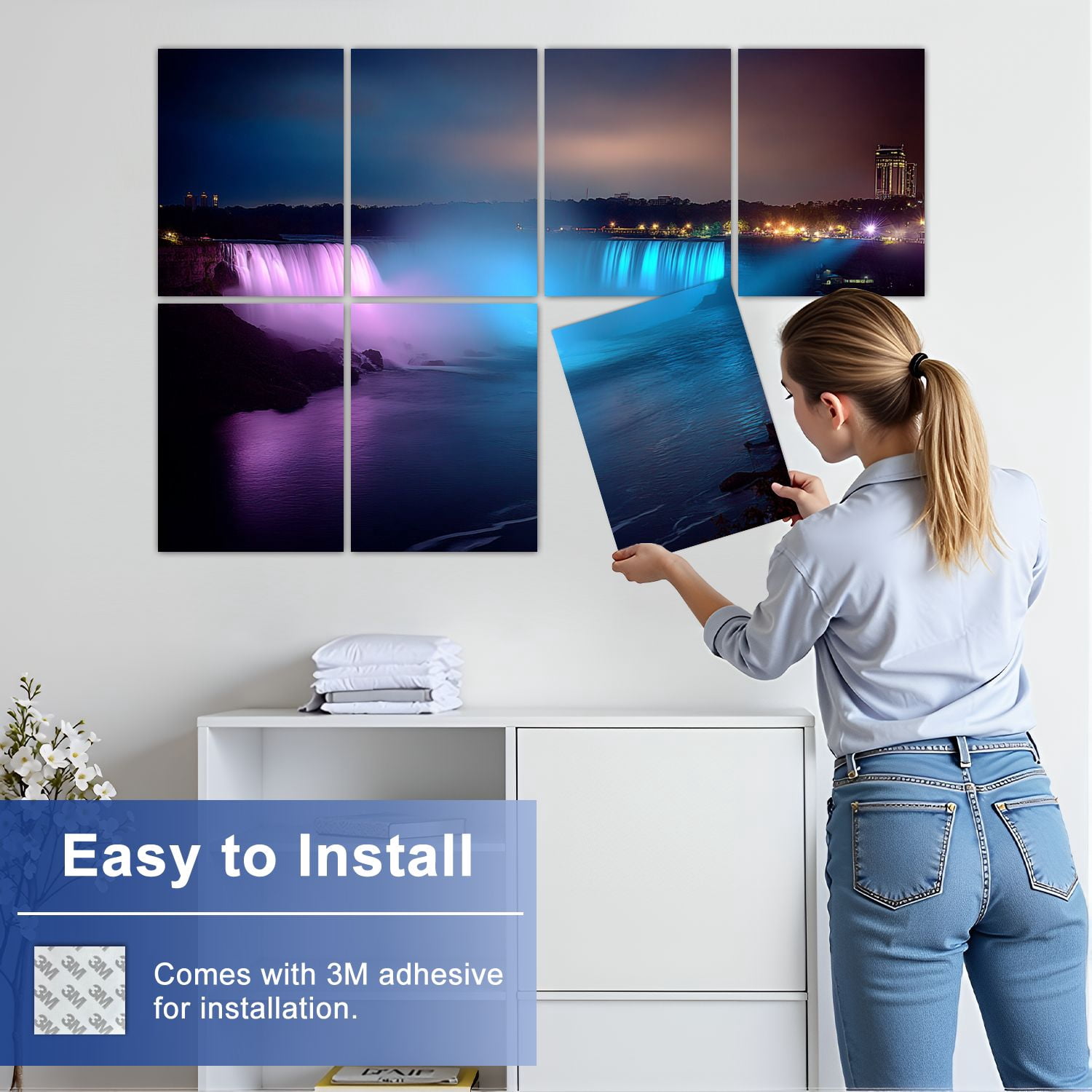 8 Pack Art Acoustic Panels Sound Absorbing Niagara Falls night Canada North America Decorative Soundproof Wall Panels Self Adhesive for Nursery Game Room Bedroom 48"x32"