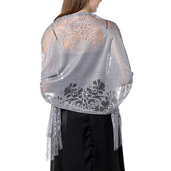 Women's Floral Lace Scarf Shawl with Tassels, Soft Mesh Fringe Wraps for Wedding Evening Party Dresses, 185*65 cm