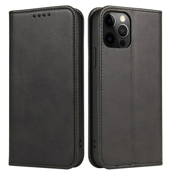 Leather Wallet iPhone 15 Case (Black) Magnetic Folio Card Slot Holder Flip Kickstand Shockproof Cover