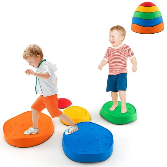Gymax 5 Pcs Kids Stepping Stones w/ Non-Slip Edge Sensory Toy for Indoor/Outdoor Play