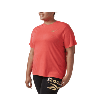 Reebok Plus Size Metallic Logo Cotton T-Shirt - Cherry