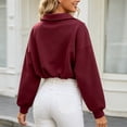 thumbnail image 4 of Qgtaibl Women Quarter Zip Cropped Sweatshirts Drawstring Hem Lapel Workout Shirt Lantern Long Sleeve Loose Fit Casual Pullover Tops Wine S, 4 of 9