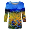 thumbnail image 4 of Qertyioot Hauts de Mode pour Femmes, T-shirt Imprimé Manches 3/5 Blouse Col Rond Décontracté, 4 of 5