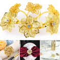 thumbnail image 1 of Flower Napkin Rings Set 6Pcs Buckle Durable Hollow Out Flower Metal Napkin Rings Holder Floral Rhinestone for Wedding Party Table Decor Silver, 1 of 11