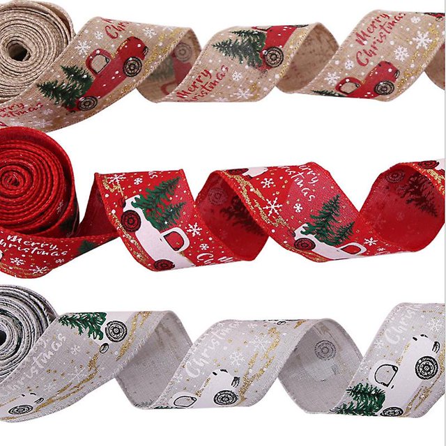 3 Rollos De Cinta Navideña Cintas De Borde Con Alambre De Navidad Cinta Con Alambre De Feliz Árbol De Navidad Y Camión Cinta De Envoltura Para Manualidades De Envoltura De Coronas De Bricolaje