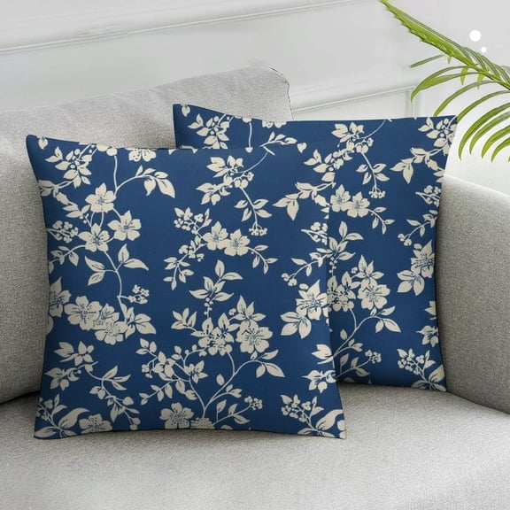 JRXY Spring Flower Pillow Covers 2pcs Chinoiserie Navy Blue Floral Farmhouse Decor Throw Pillows Case for Couch Seasonal Pillowcase Outdoor Decorative Cushion Case for Sofa Bed Decorations White