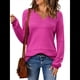 thumbnail image 3 of Suéter Informal de Larga con Cuello en V, Tejido Acanalado y Crochet Ligero para Mujer (Otoño 2025) Rosa Roja XXXL, 3 of 7