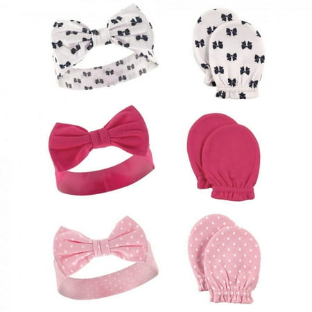 UPC: 0660168514865 | Hudson Baby Infant Girl Cotton Headband and Scratch Mitten 6pc Set Bows 0-6 Months