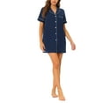 thumbnail image 2 of INSPIRE CHIC Women's Mother's Day Button Down Nightshirt Pajamas Dress Short Sleeves Summer Lounge Nightgowns M Blue, 2 of 6