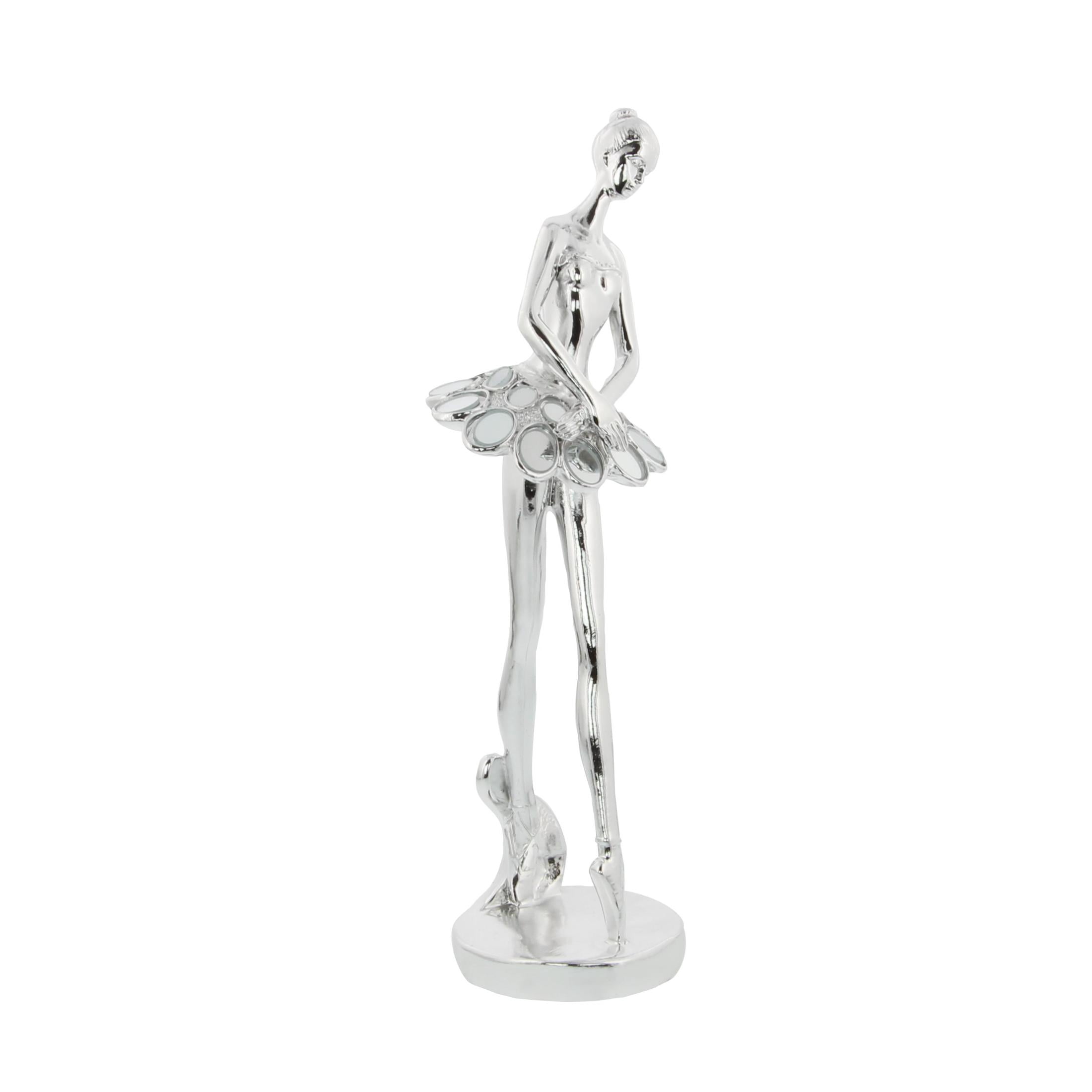 5"W, 14"H Silver Polystone Dancer Sculpture with Mirror Accents, by DecMode (3 Count)