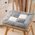 thumbnail image 1 of Nvzi Cojín de silla cuadrado suave con lazos, cojín de asiento de piel sintética a cuadros con funda extraíble, cojín largo de felpa para sillas de comedor de interior (gris, 16" x 16"), 1 of 3