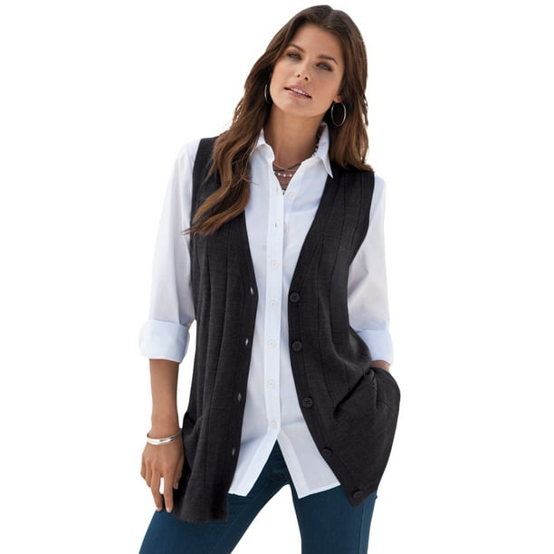 Roaman's Women's Plus Size Fine Gauge Drop Needle Sweater Vest Vest -