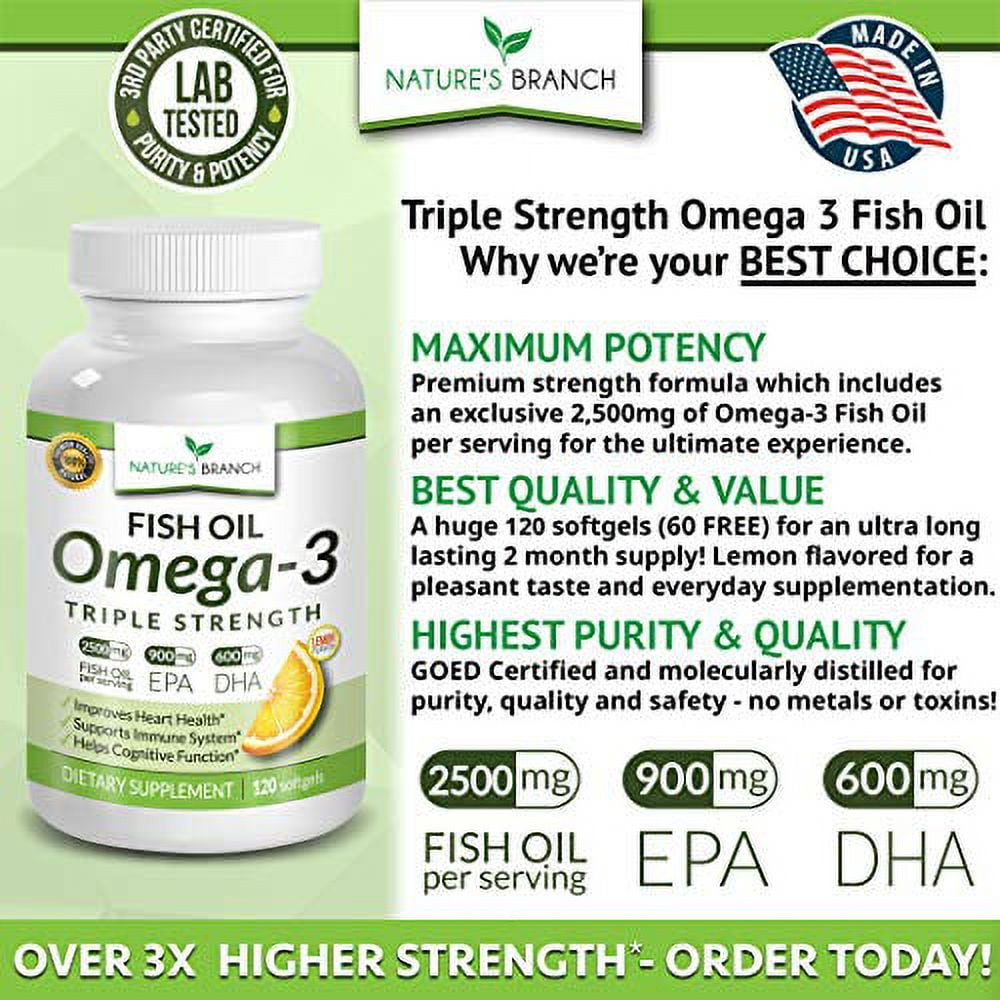 Best Triple Strength Omega 3 Fish Oil Pills 2400mg , 120 Capsules