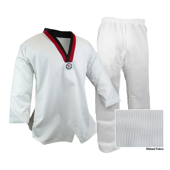 Prowin V-Neck Taekwondo Ribbed Cotton/Poly Fabric White/Poom TKD Gi Uniform