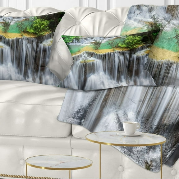 Designart Huay mae Ka Min Waterfall - Photography Throw Pillow - 12x20