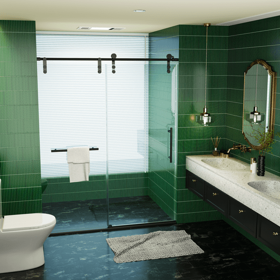 56-60"W x 76"H Frameless Single Sliding Shower Door, 5/16"(8mm) SGCC Tempered Glass, Matte Black